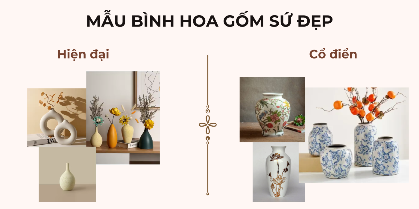 Mẫu bình hoa gốm sứ đẹp 2024